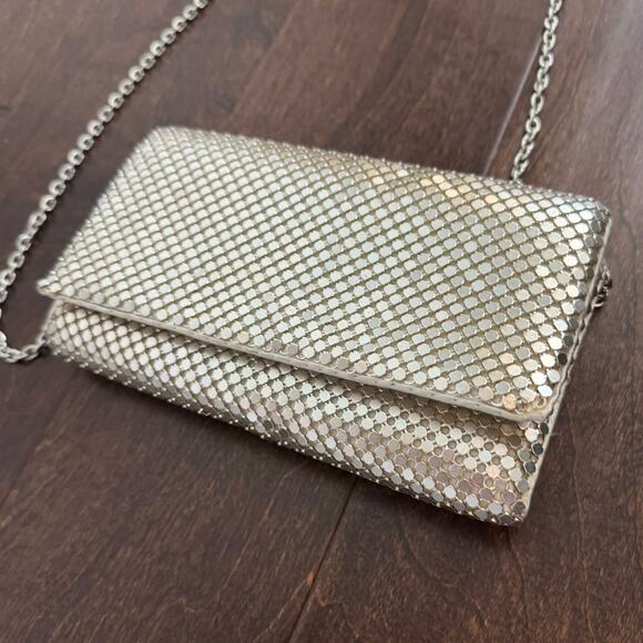 Jessica McClintock Evening Clutch purse gold silver crossbody over shoulder - Picture 6 of 6